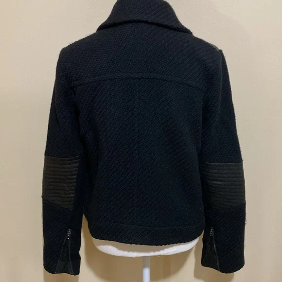 Vince Black Wool/Leather Moto Jacket Size Large - Picture 6 of 8